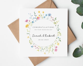 Personalised Floral Wedding Card - Rainbow Wild Flowers - Anniversary Card - Engagement Card - Botanical - Boho Style - Envelope Inc
