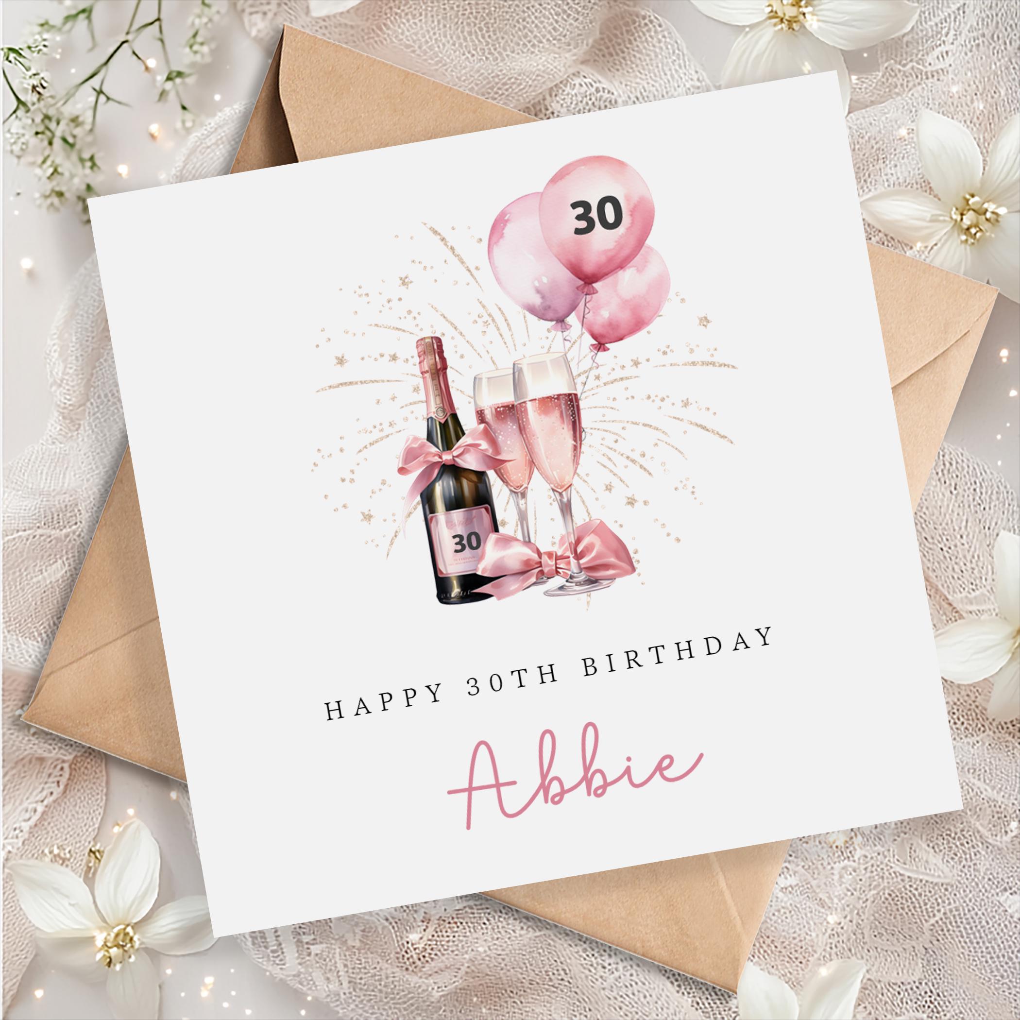 Personalised 30th Birthday Card for Her - Pink 30th Birthday Card for