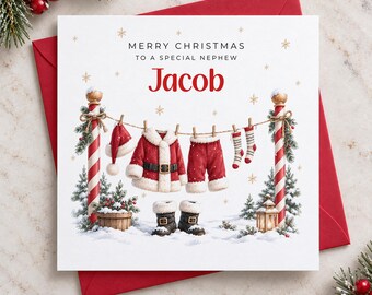 Personalised Christmas Card for Nephew Niece Grandson Granddaughter Daughter Son Goddaughter Godson Little Boy Little Girl - Santa Line