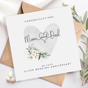 Mum and Dad Silver Wedding Anniversary Card -Personalised 25th anniversary card-25th wedding anniversary card image 1