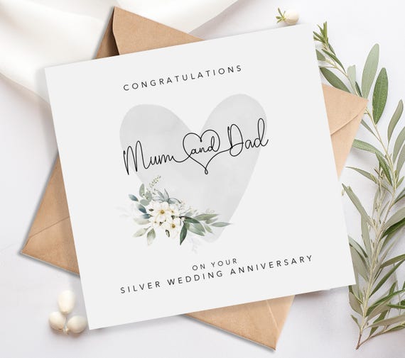 Mum and Dad Silver Wedding Anniversary Card -Personalised 25th anniversary card-25th wedding anniversary card