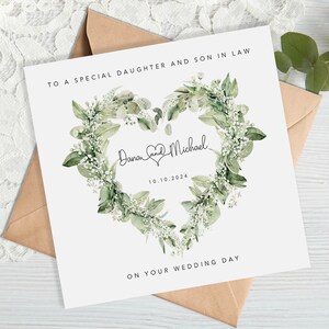 Personalised Daughter and Son in Law Wedding Card - Greenery Botanical - Daughter and Husband, Daughter's Wedding,  Special Couple