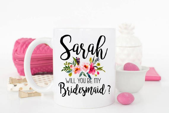 Will you be my Bridesmaid Mug, Bridesmaid Cup, Bridesmaid Gift, Wedding Party Gift, Floral Bridesmaid Mug, Bridal Party Mugs, Mugs Il_570xn