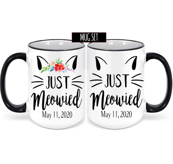 Couples Just Meowied Mug, Just Married Cat Lover Mug, Bride Groom, Couples Gifts, Birthday, Funny Mug, Wedding Gifts for Him or Her, Meowied Il_570xn