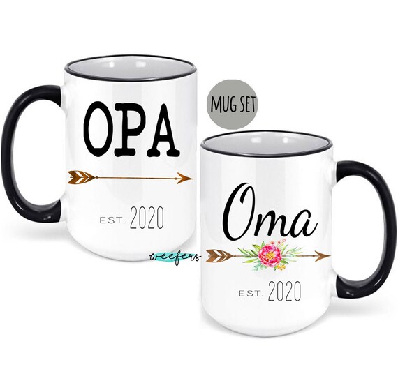 Oma and Opa Mug set, Pregnancy Baby Reveal to New Grandparents Il_570xn
