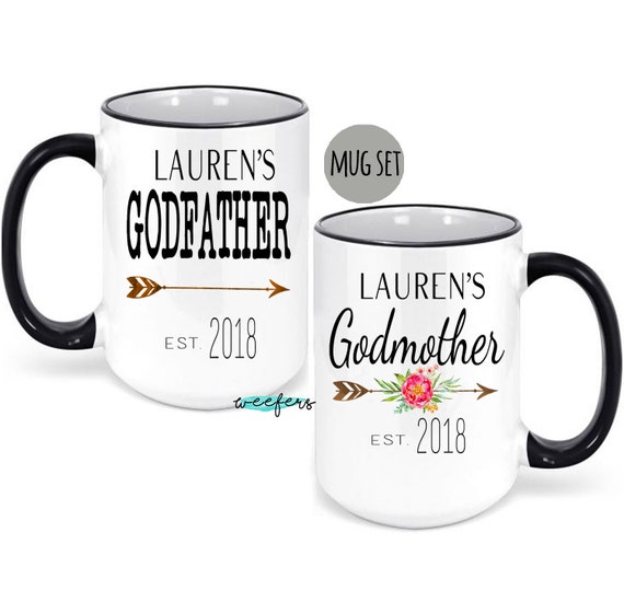 Personalized Godparent Gift Mug Set, Godmother Gift Mug, Godfather Coffee Cup, Baptism Gift Set Il_570xn