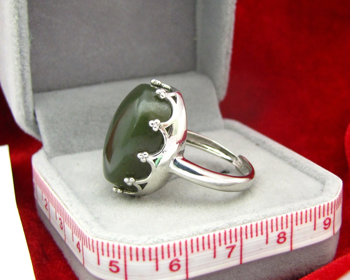 Yemeni green Jade agate ring genuine stone in 925 Silver Etsy