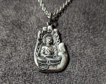 Buddha's hand protector pendant oxidized silver plated.