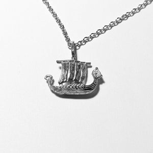 Viking ship pendant rhodium plated brass