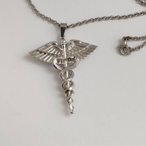 Caduceus pendant in rhodium plated brass, Greek mythology