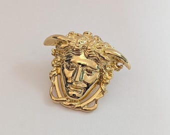 Greek goddess Medusa, gold plated pin, brass pendant, 925 silver pendant