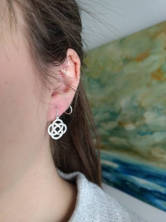 Orecchini Lunghi A Ganci In Argento Sterling Con Nodo Celtico - Design Intrecciato, Gioiello Etnico Con Ciondoli, In Scatola Regalo