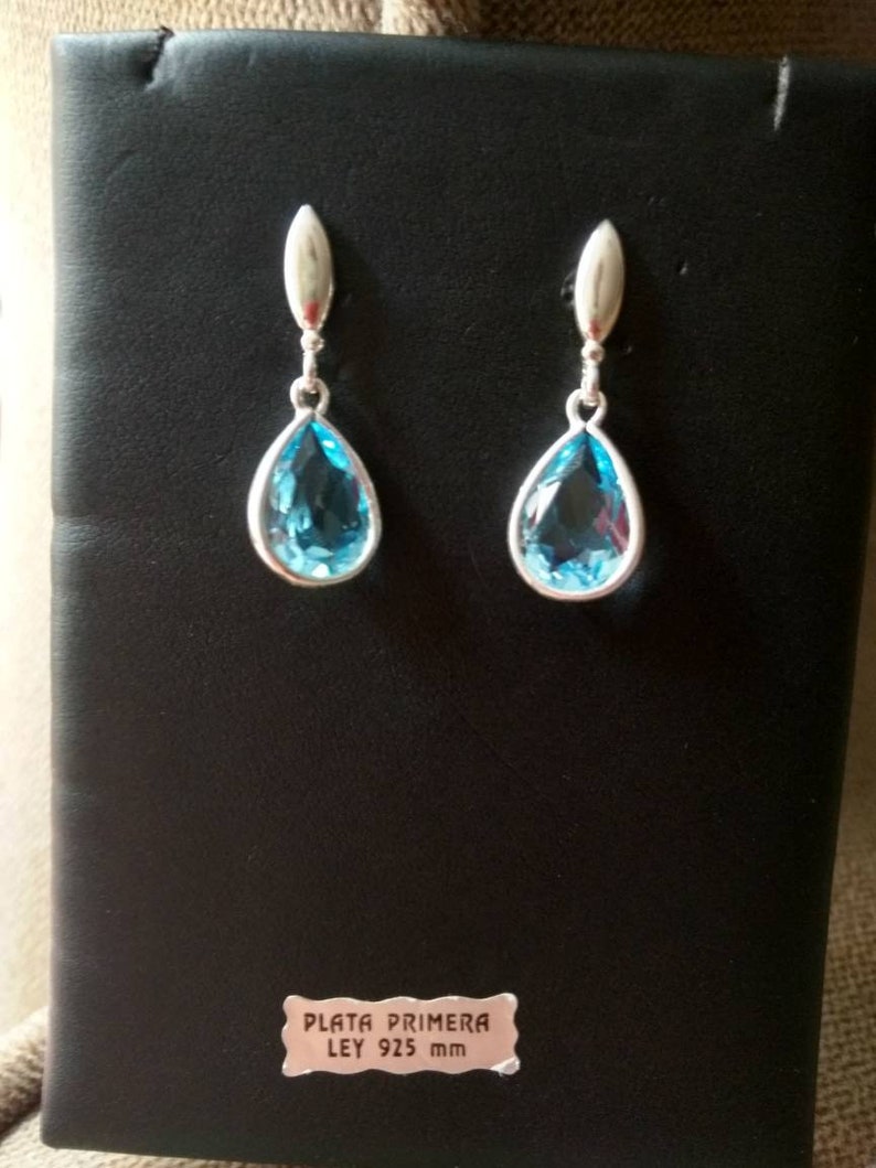 Silver Aquamarine Tear Earrings In the Sterling Silver 925 and Ancient Jewelry