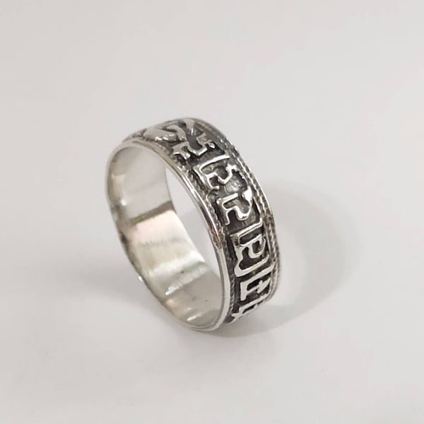 Buddhist Mantra Ring 925 Silver Ring ring men Mantra Om Mani Padme Hum Tibetan ring Closed ring