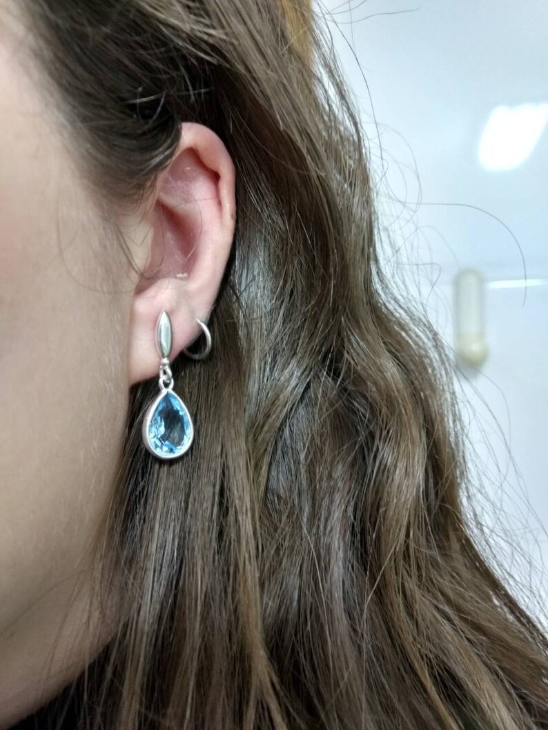 Silver Aquamarine Tear Earrings In the Sterling Silver 925 and Ancient Jewelry