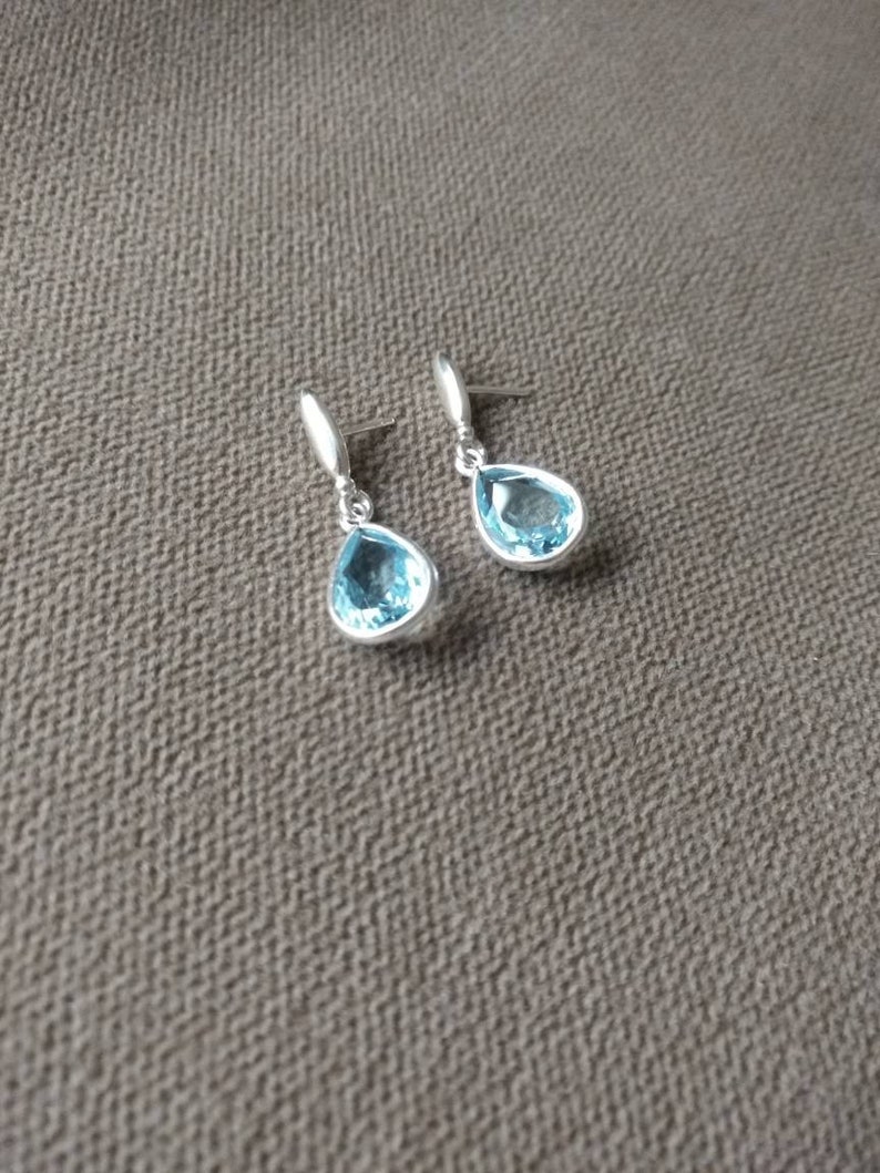Silver Aquamarine Tear Earrings In the Sterling Silver 925 and Ancient Jewelry