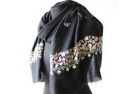Wool scarf vintage.Shawl Retro.Unisex Scarf.Mens Scarf.Woman Scarf.Vintage Retro.Black Scarf.Wool Scarf for Men.Long Scarf.Vintage muffler.
