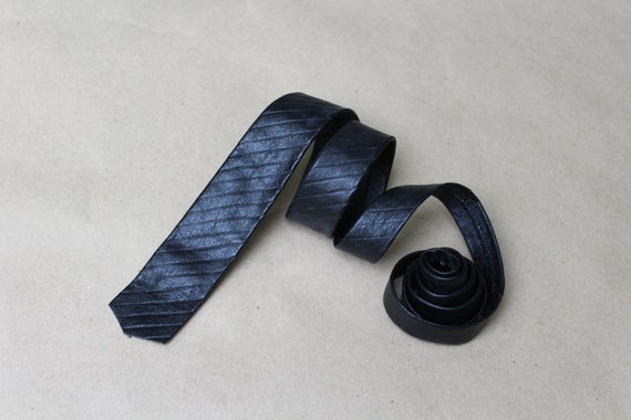 Vintage Necktie Leather Tie Black Necktie Wedding Tie Etsy