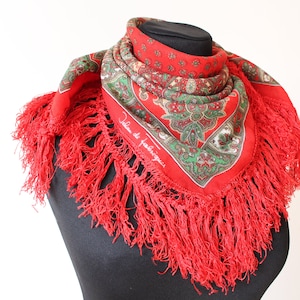 Foulard Vintage Jehan De Fabrègues En Soie - Fait Main Italie, Multicolore Floral, Bon état