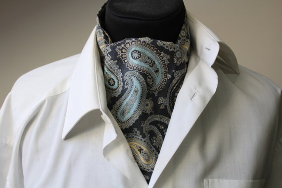 Ascot Cravat. Vintage Tie. Blue Ascot. Menswear Accessories. Unisex Scarf. Mens Retro Tie. Ascot Tie. Vintage Mens Wear. Classic Ascot. Etsy