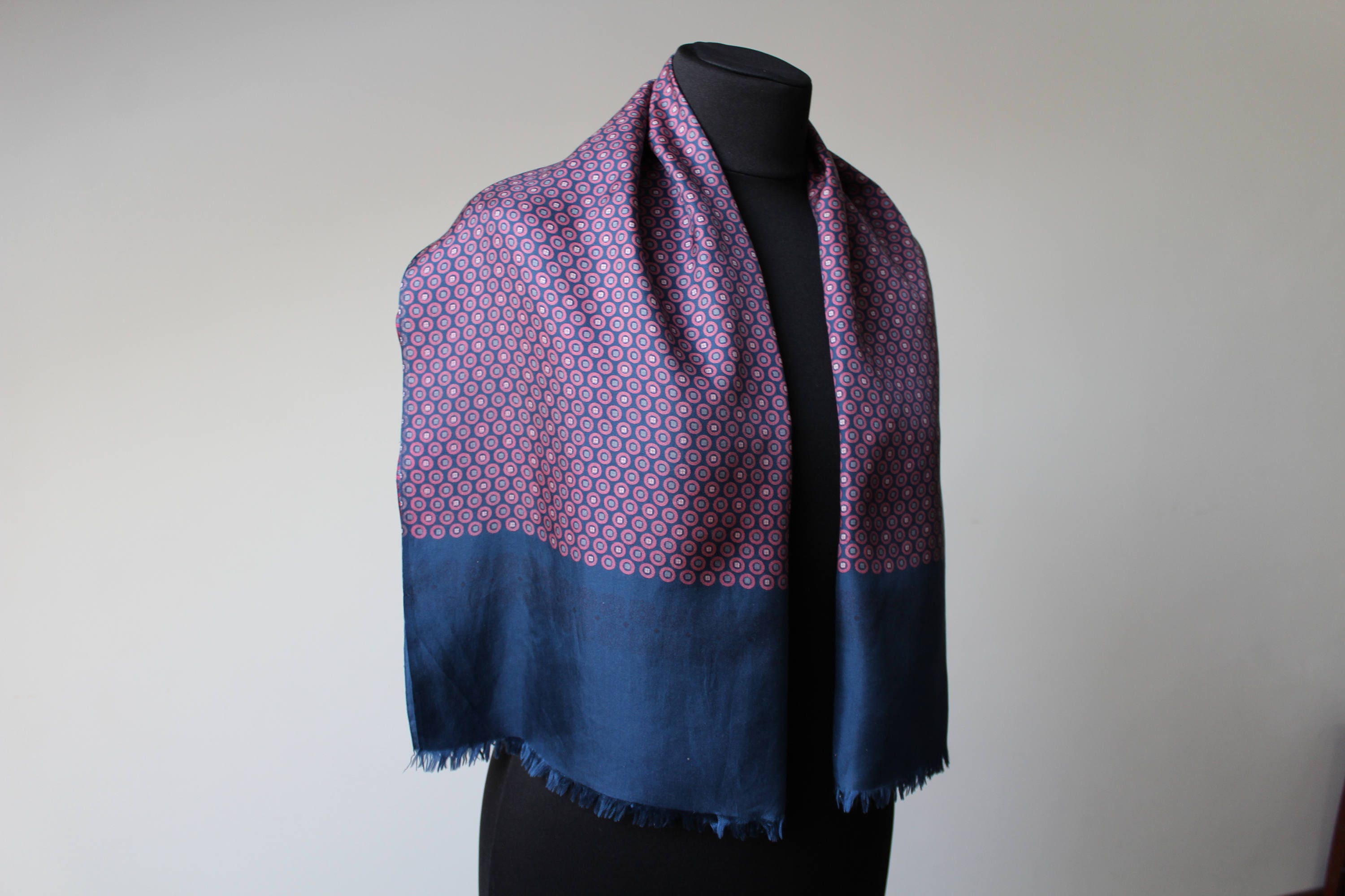 Hot Pink Floral Denim Jacket Silk Scarf Designer Scarf L