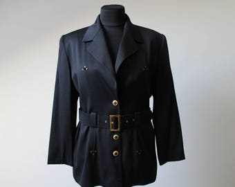 Vintage Blazer,Größe 16,Größe 42,Blazer Damen,Vintage Jacke,80er Kleidung,Retro Blazer,Schwarzer Blazer,Jacke mit Nieten