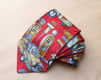 Vintage Necktie.Traffic rules tie.Red necktie.Wedding tie.Vintage mens tie.Mens gift.Vintage men's tie.Men's neck tie.100% Silk.Carnaval tie