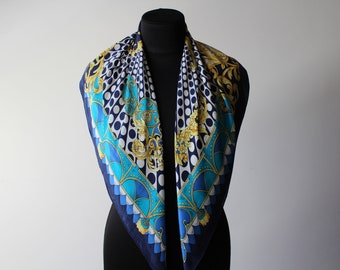 Designer scarf. Vintage scarf. Scarf collection. Baroque scarf. Royal scarf. Blue scaf. Woman shawl. Abstraction shawl.