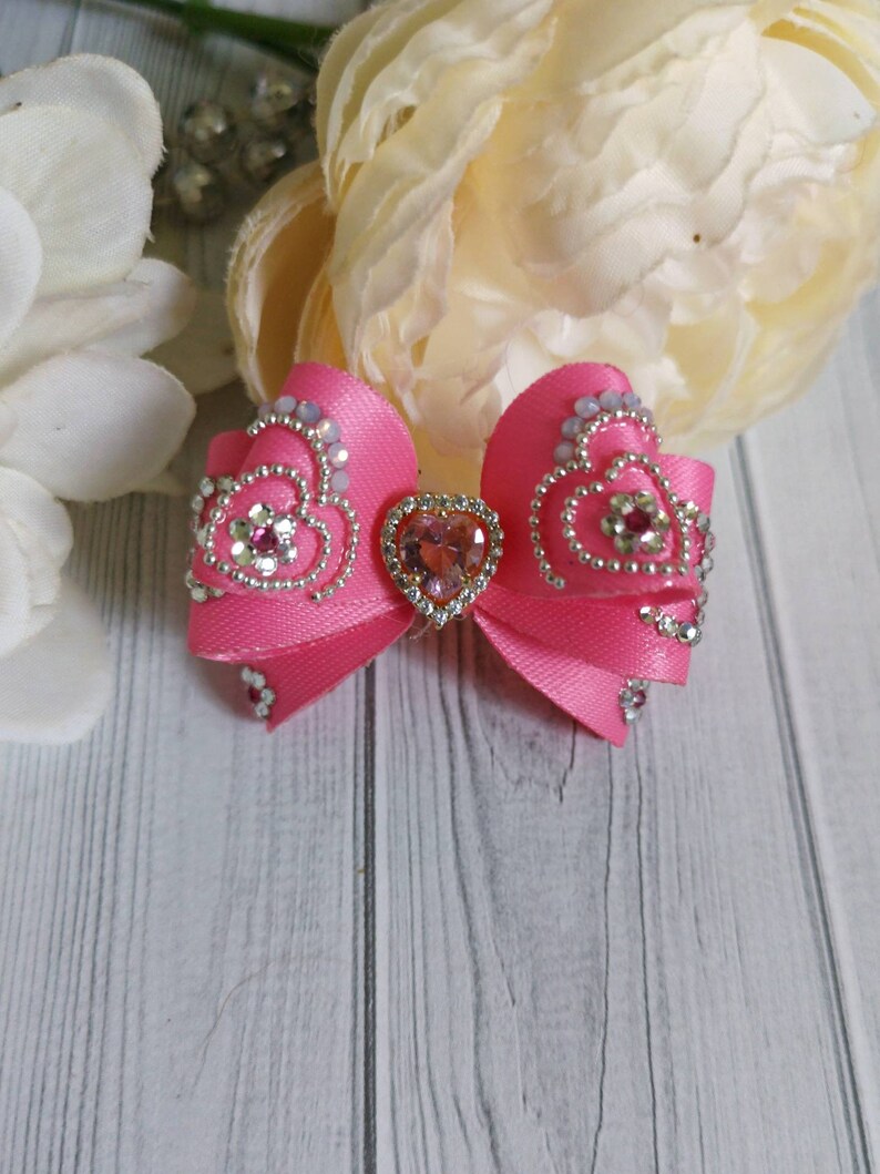 Pet show bow Heart Grooming bow Luxury dog bow Maltese Etsy