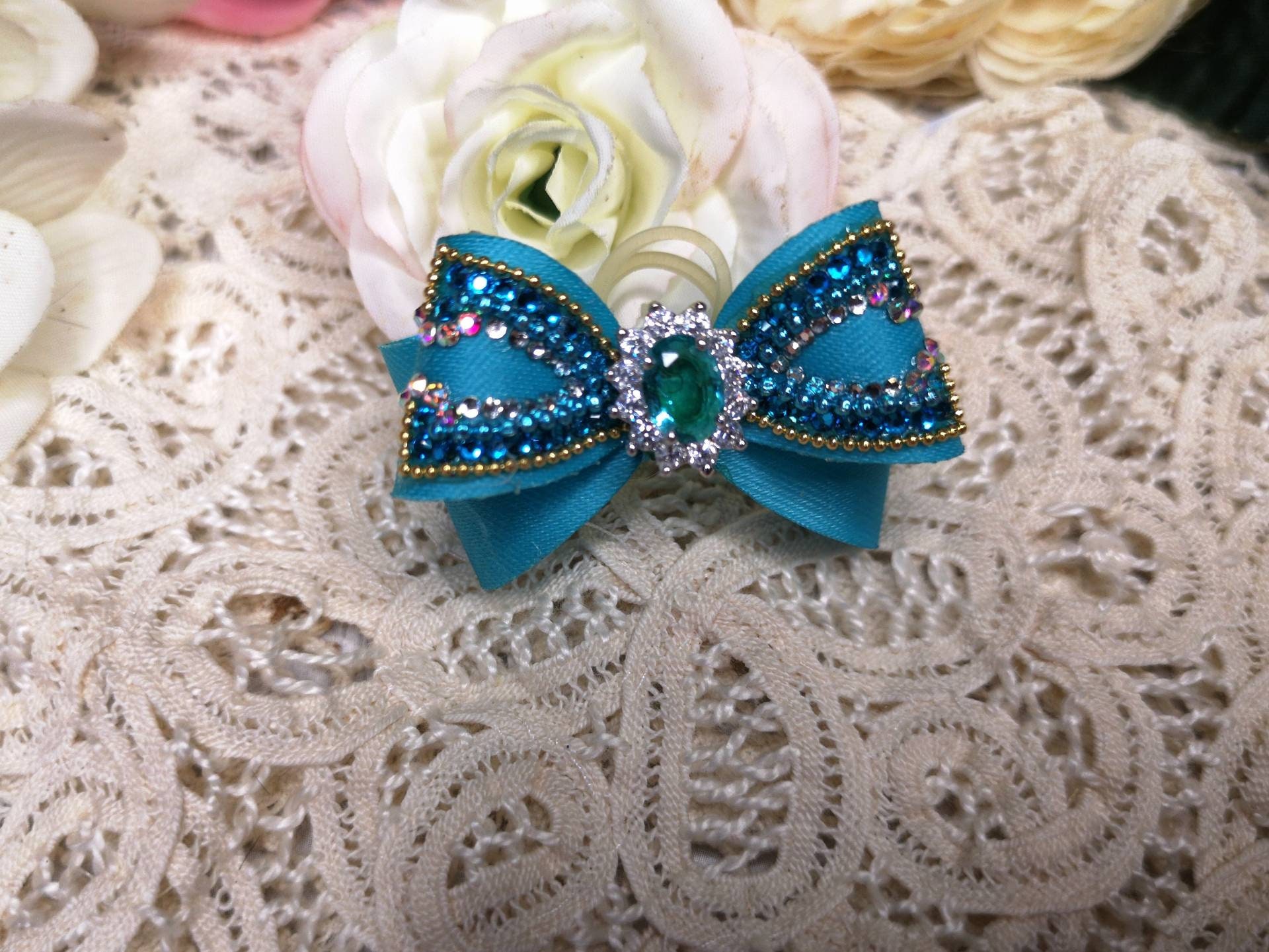 Luxury dog show bow Turquoise/Grooming bow/Luxury dog bow/ Etsy
