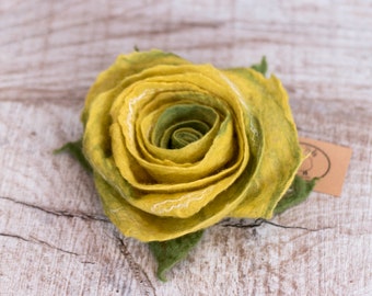 Yellow Rose pin felt flower brooch wool Jewelry. Custom colors available