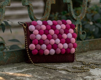 Gift for her mom women Cross body bag Boho style Elegant small bag Unique original design Exellent quality Handmade gift Woolen ball beads