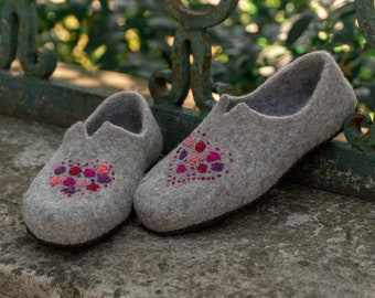 Mindfulness gift for her wool slippers felted wool slippers with hearts