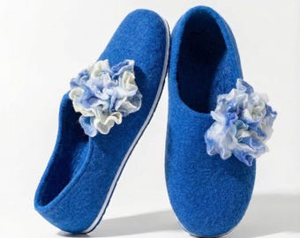 Comfortable Wool Slippers For Women with Merino Flower Brooch Home Shoes