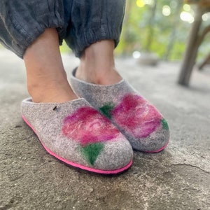 Wool house slippers felted wool slippers felt eco friendly cute slippers custom slippers 80th birthday gift for her mom house slippers image 1