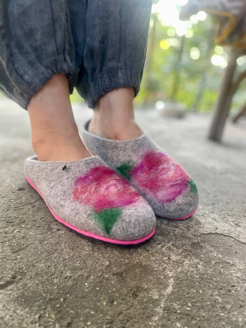 Wool house slippers felted wool slippers felt eco friendly cute slippers custom slippers 80th birthday gift for her mom house slippers image 1