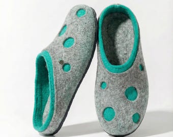 Handmade Wool Felted Slippers For Women: Polka Dot Cozy Home Shoes