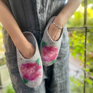 Wool house slippers felted wool slippers felt eco friendly cute slippers custom slippers 80th birthday gift for her mom house slippers image 2