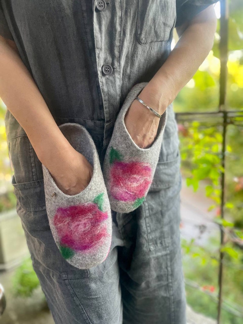 Wool house slippers felted wool slippers felt eco friendly cute slippers custom slippers 80th birthday gift for her mom house slippers image 2