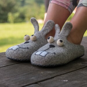 Cute bunny slippers women great felt wool christmas slippers gift Made in Ukraine image 2