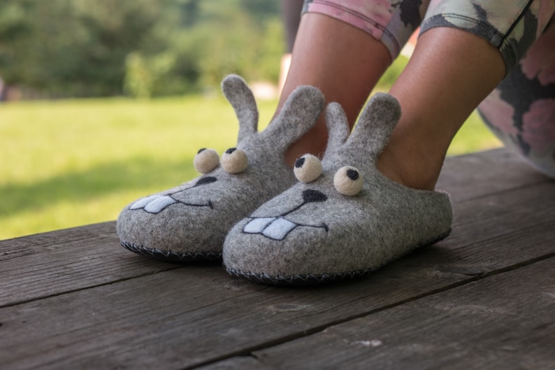 Cute bunny slippers women great felt wool christmas slippers gift Made in Ukraine image 2