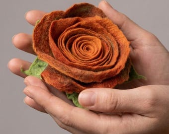 Handmade Delicate Felted Merino Rose Brooch Bohemian Floral Jewelry