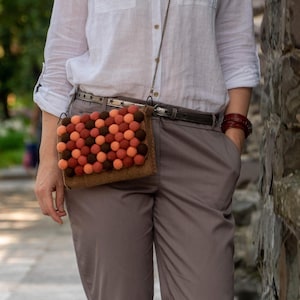 Filzwolle Umhängetasche - Handgemachte Boho Schultertasche mit Wollknäuel, Einzigartiges Geburtstagsgeschenk für Sie, Natürliche Wolle, Benutzerdefinierte Farben erhältlich