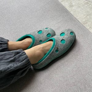 Felted Wool Slippers: Polka Dot Handmade Clogs, Warm Indoor Footwear