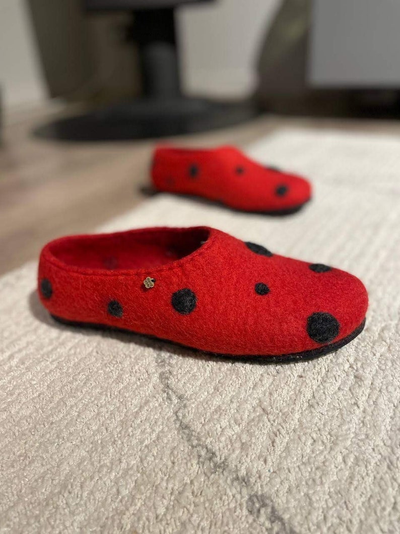 Slippers women Felted wool slippers cozy red felt eco friendly cute slippers birthday gift for her mom house slippers unisex Handmade shoes image 6