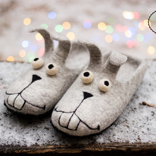 Cute Bunny Slippers Women Great Felt Christmas Slippers | Etsy