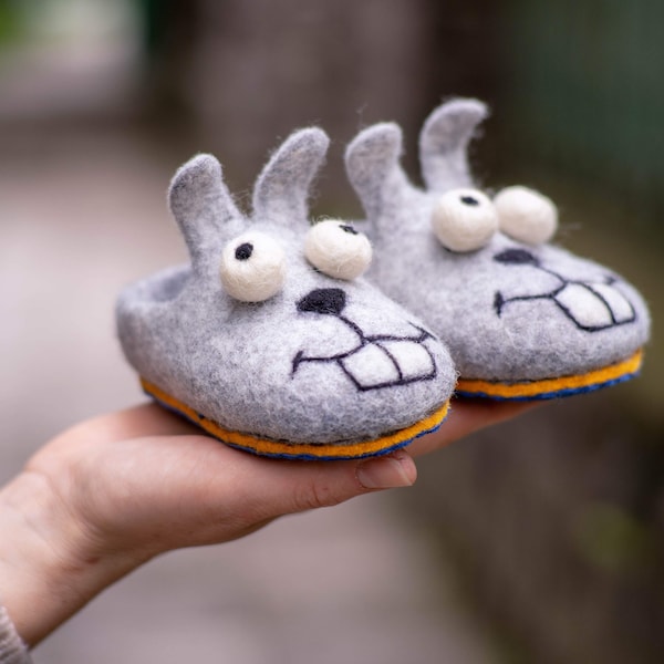 Animal slippers Bunnies Rabbits Gift kids Childrens slippers Cute funny charm slippers  Gift for daughter son Cozy Eco friendly Baby shoes