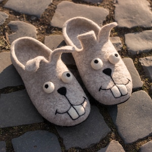 Cute bunny slippers women great felt wool christmas slippers gift Made in Ukraine image 8