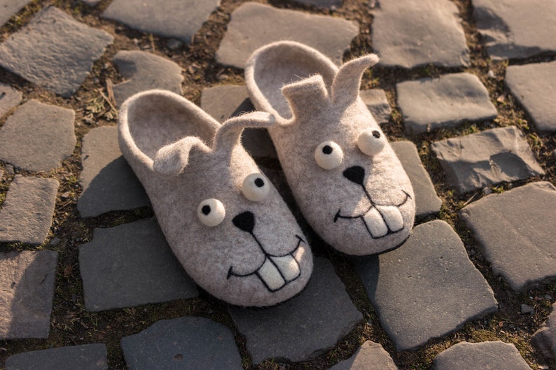 Cute bunny slippers women great felt wool christmas slippers gift Made in Ukraine image 8