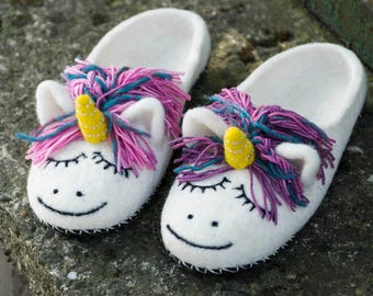 Felted Unicorn Slippers: Handmade Wool Cozy Baby Shoes